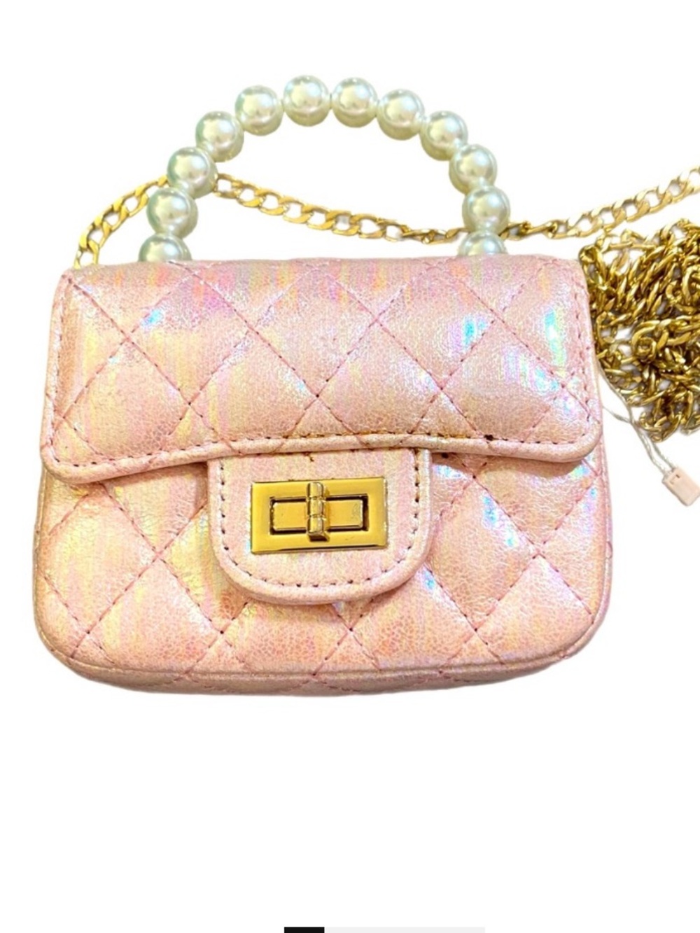Doe A Dear Pink Quilted Purse With Pearl Handle and Removable Chain NWOT